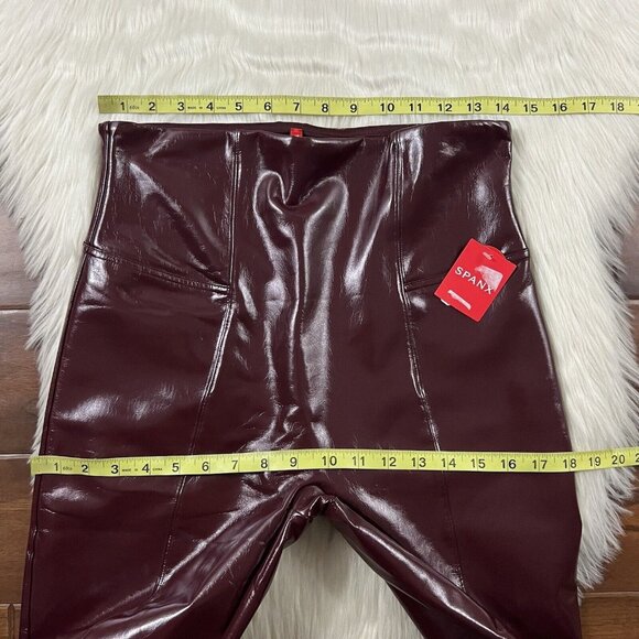 Spanx Women's Size Large Ruby Red Faux Patent Leather Leggings Pant - Picture 3 of 9